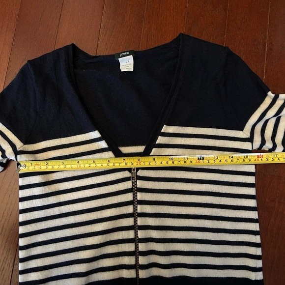 J.crew Black White Stripe Cardigan W/ Zipper, Size S 100% Merino Wool excellent - Picture 6 of 9